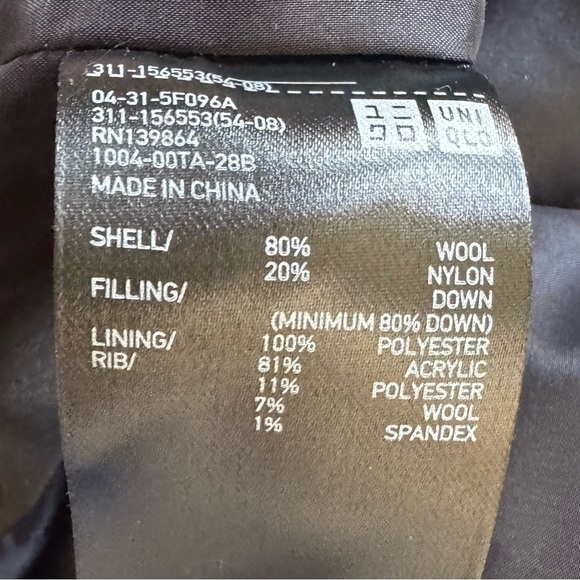 Uniqlo Men’s Large Wool Blend Down Puffer Coat Jacket Dark Navy Blue - Picture 7 of 10